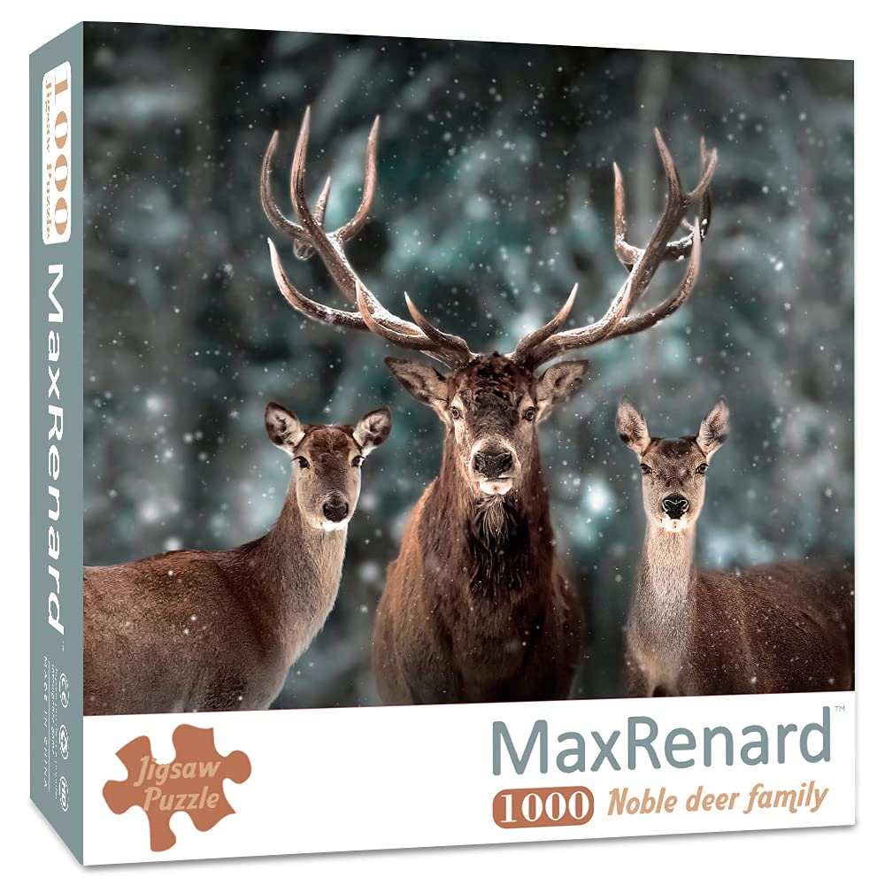 MaxRenard Game 1000 Pieces Jigsaw Puzzle for mature-themed Animal Toy Noble Deer Family