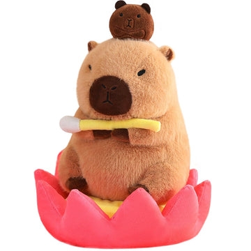 Elainren Kawaii Stuffed Capybara Sitting On Lotus,Furry Capybara Buddha Plush Toy,Ultra-Soft Brown Guinea Pig Plushie Doll Gifts
