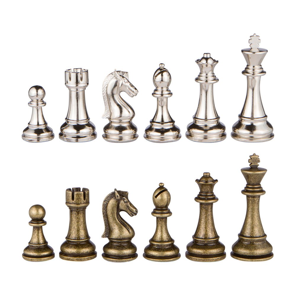 Mars Silver And Bronze Metal Chess Pieces With 3 Inch King And Extra Queens, Pieces Only, No Board