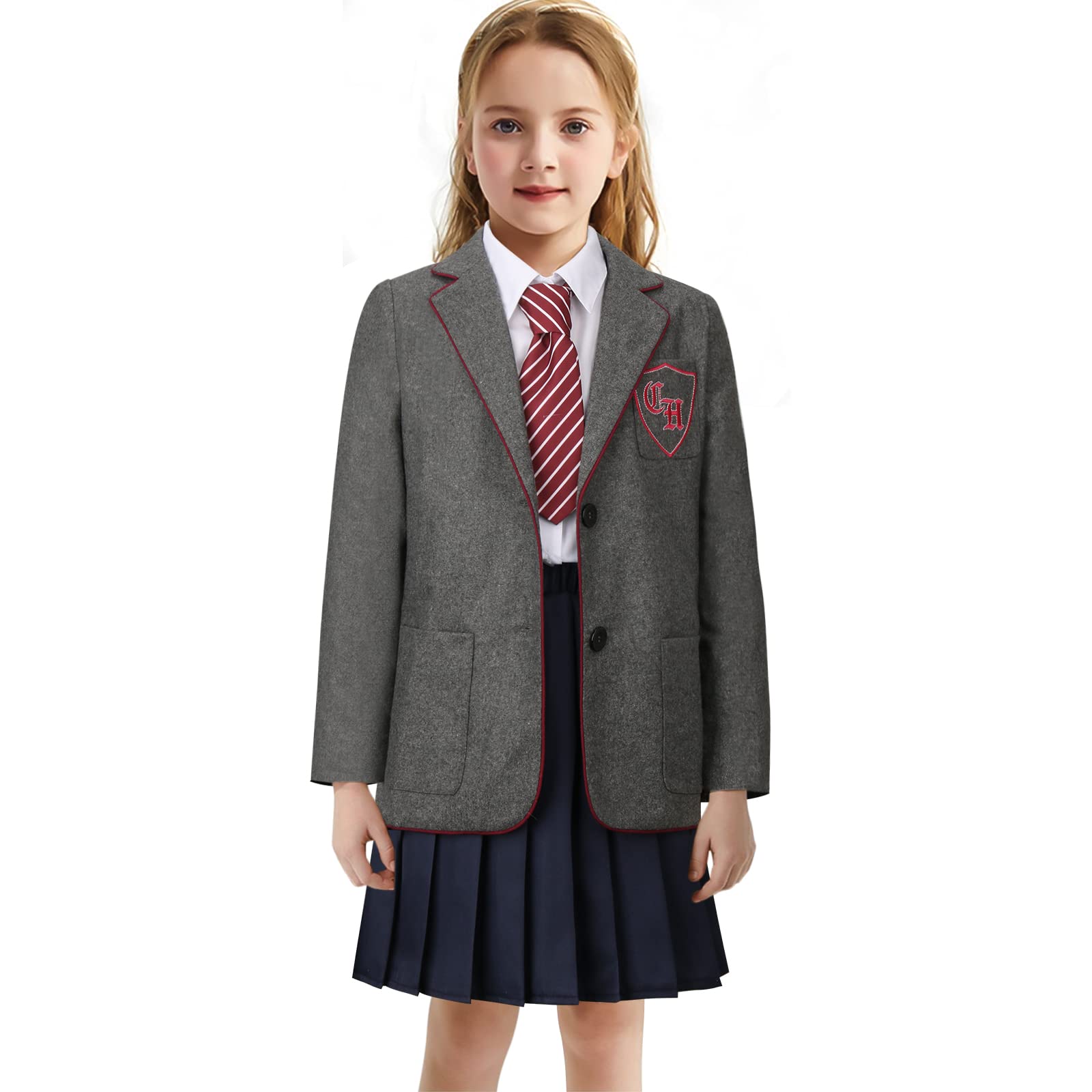Kids Musical Cosplay Costume Outfit Girls School Uniform Suit Jacket Shirt Skirt Tie Halloween Party Stage Full Set (Large)