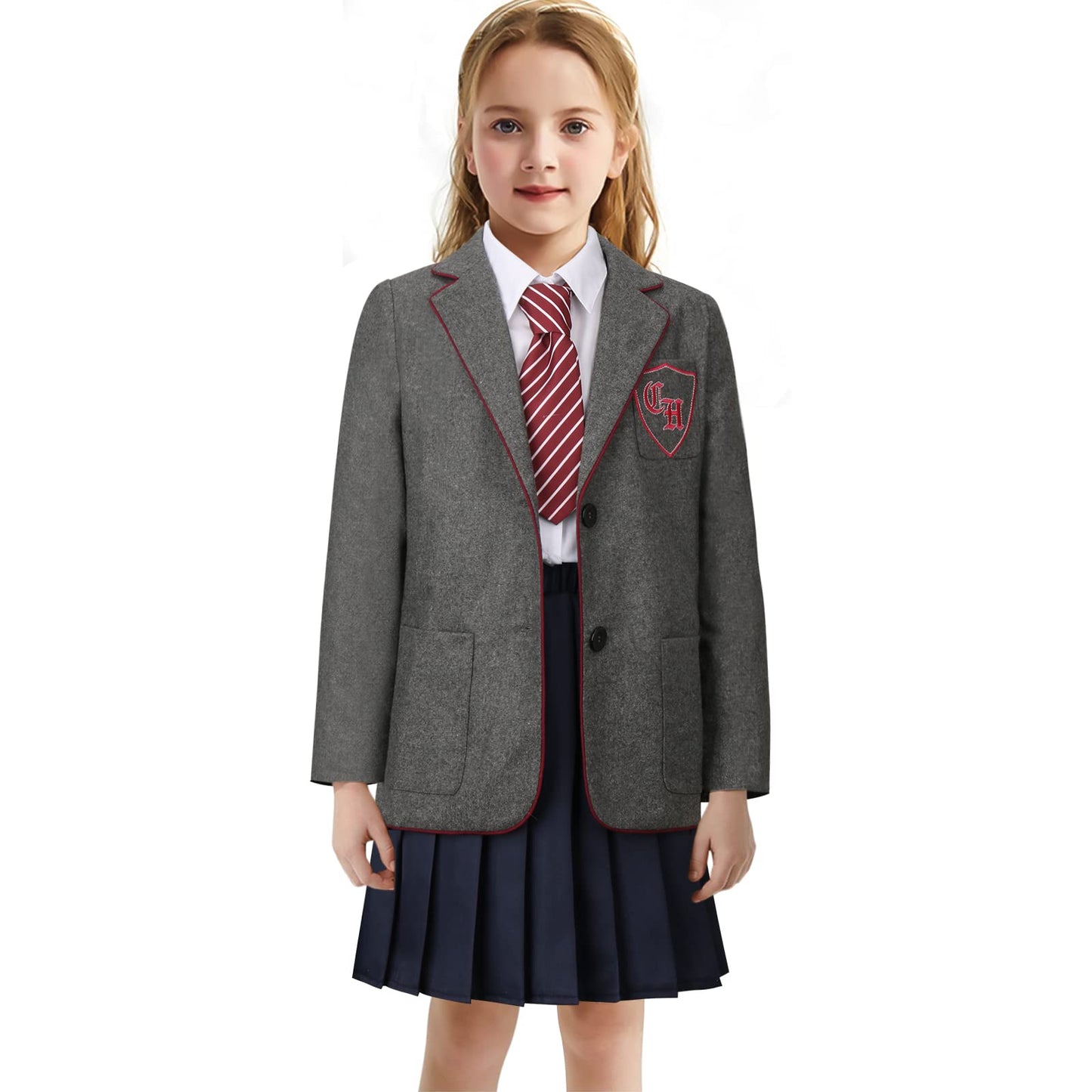 Kids Musical Cosplay Costume Outfit Girls School Uniform Suit Jacket Shirt Skirt Tie Halloween Party Stage Full Set (Small)