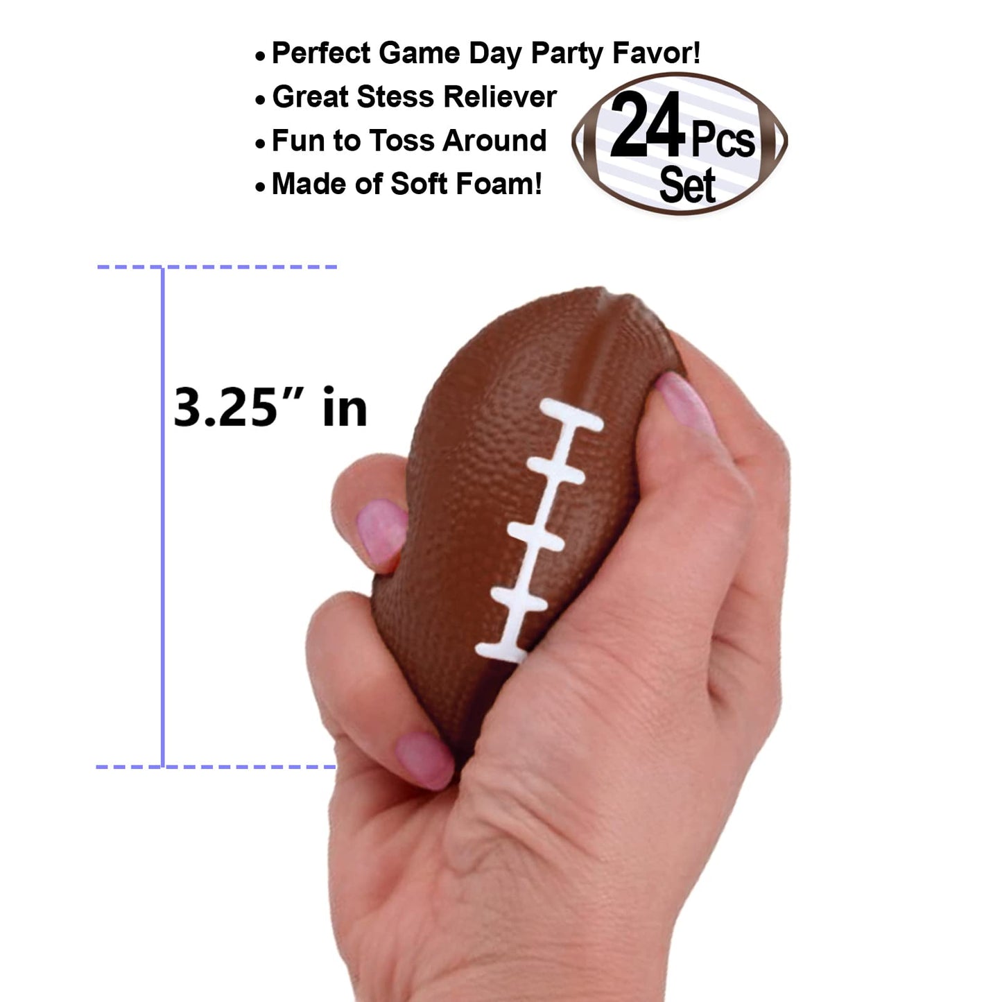 Wall2Wall Mini Sports Balls for Kids Party Favor Toy  Football  Squeeze Foam for Stress  Anxiety Relief  Relaxation. (24 Pack (Footballs)