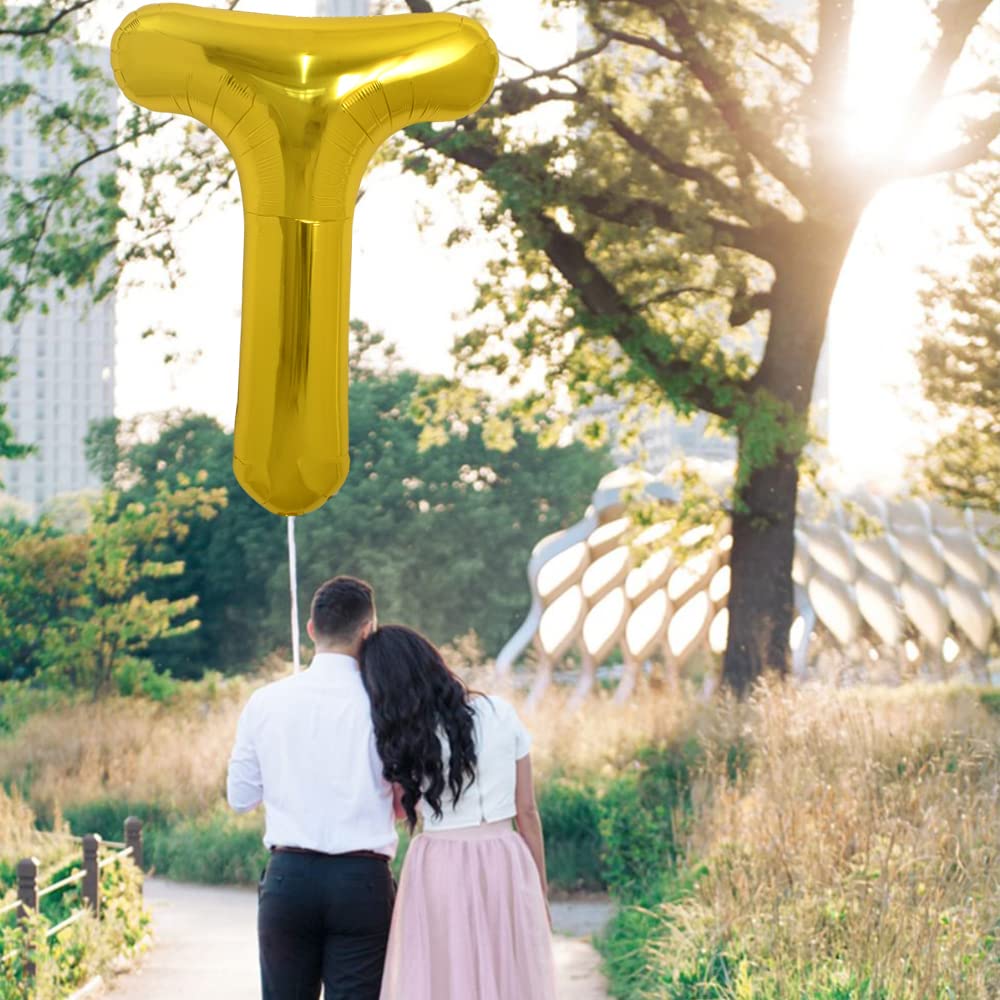 Toniful 40 Inch Large Gold Letter T Balloons Helium Balloons,Foil Mylar Big Balloons For Birthday Party Anniversary Supplies Dec