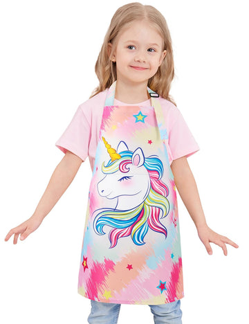 Wernnsai Kids Aprons - Unicorn Art Aprons For Girls Kids Waterproof Toddler Chef Aprons Cooking Baking Painting Gardening Apron For Kids With Pocket Kitchen Classroom Art Smocks Age 2-5 Years