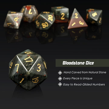 Bloodstone DND Dice Set DNDND 7 PCS Natural Stone D&D Dice with Grogeous Gift Case for Dungeons and Dragon Tabletop Game (Bloods