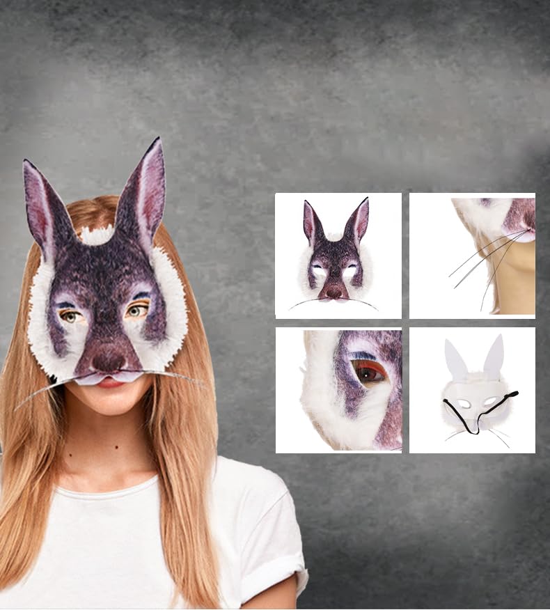 Hosfairy 1Pcs Halloween Rabbit Mask Animal Rabbit Mask Animal Face Mask For Halloween Easter Costume Party Cosplay Props