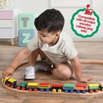 Wooden Train Set 12 PCS - Train Toys Magnetic Set Includes 3 Engines - Toy Train Sets For Kids Toddler Boys And Girls - Compatib