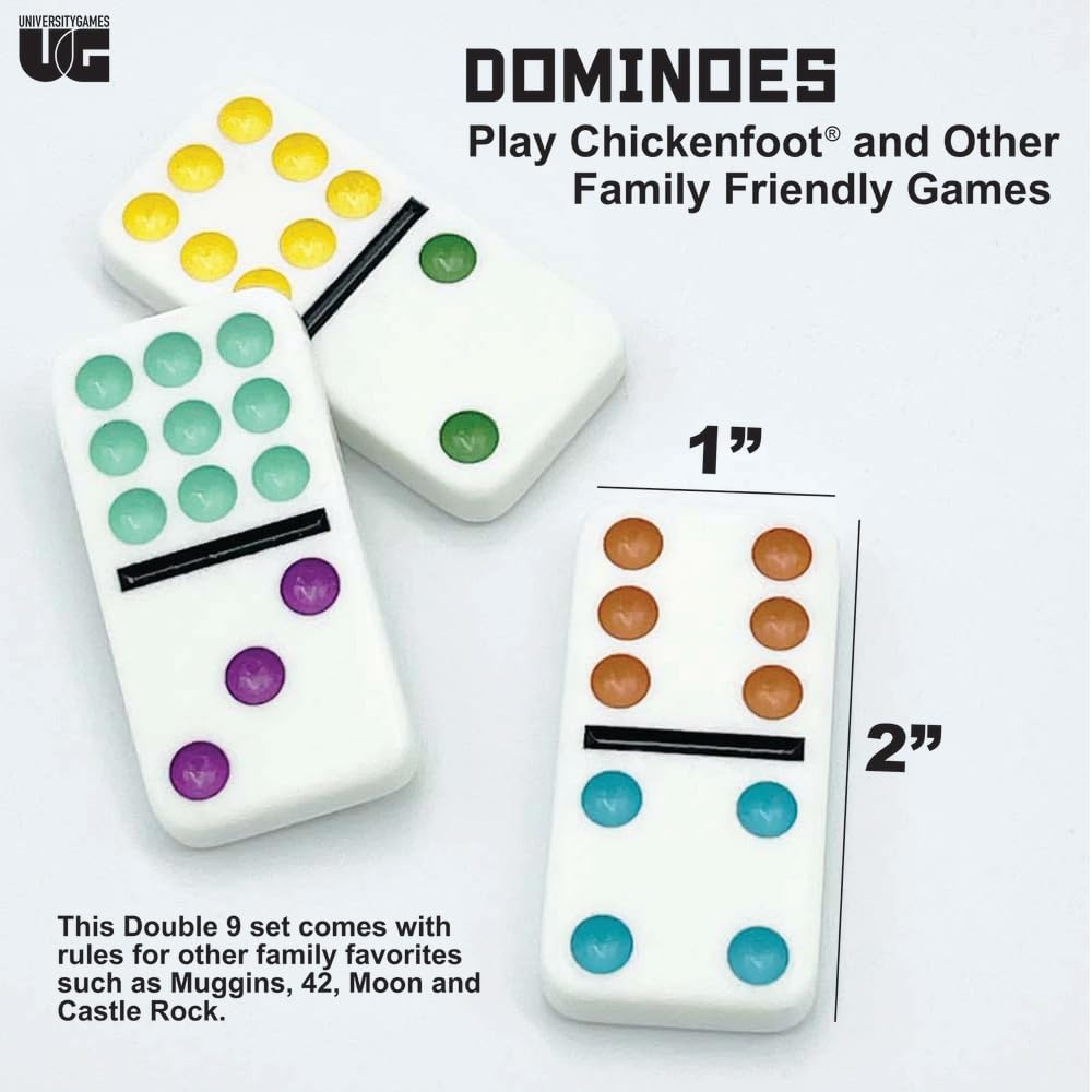 Front Porch Classics, Double 9 Colored Dot Dominoes Travel Tin Set, 2 To 8 Players Ages 8 To 99