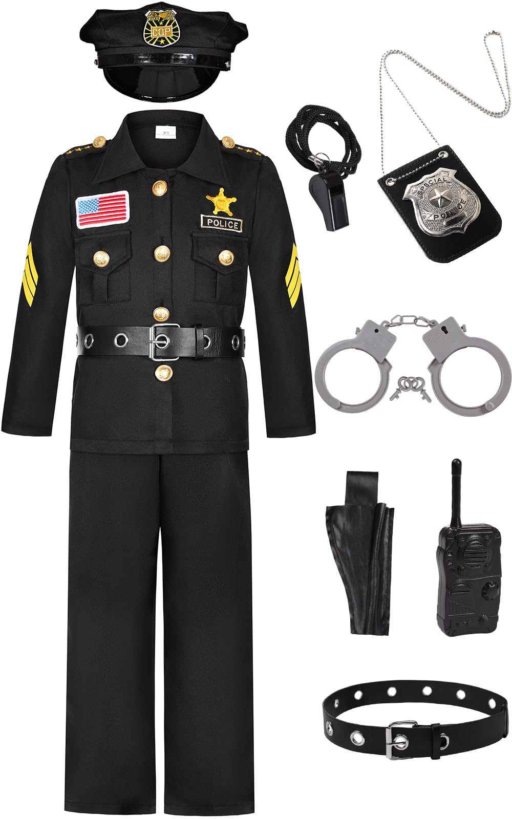 Costumerry Police Officer Costume For Kids Boys Cop Costume Halloween Dress Up (5-7 Years)