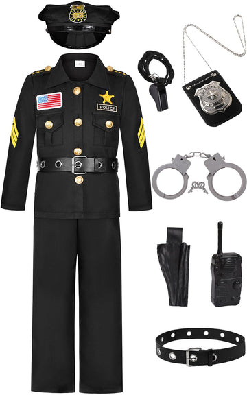 Costumerry Police Officer Costume For Kids Boys Cop Costume Halloween Dress Up (5-7 Years)