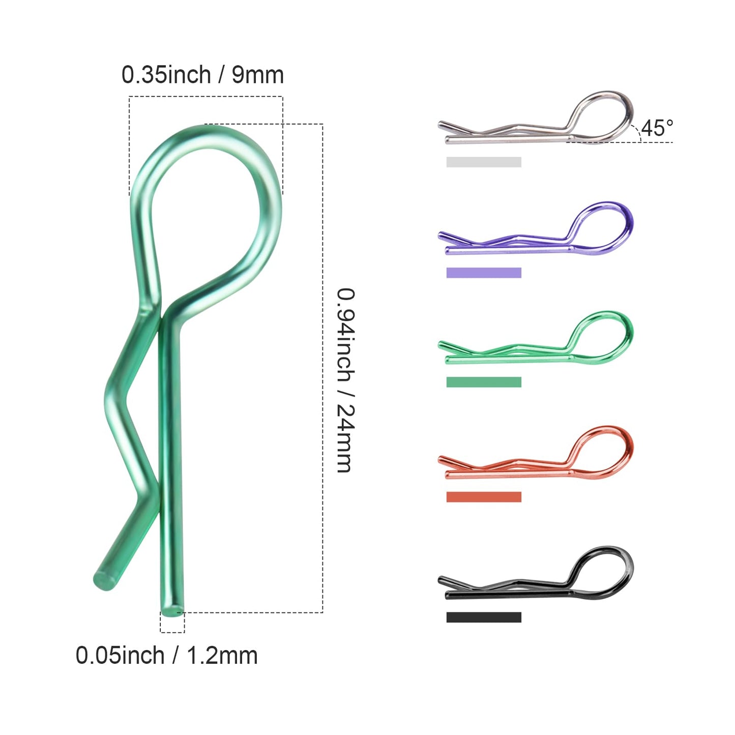 FriHobby 200 PCS Universal Bent RC Body Clips Colorful R Clips for All 1/10-1/16 Scale for Traxxas Redcat HPI Tamiya HSP Exceed