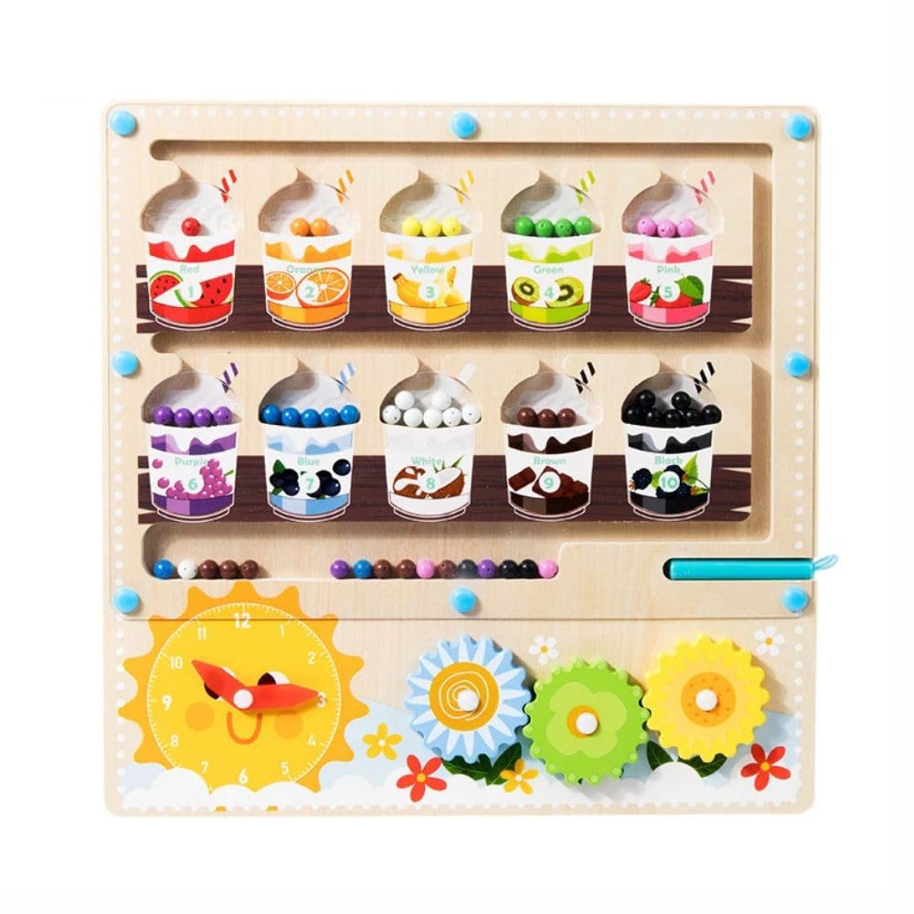 Bliss Hues Magnetic Color And Number Maze Board Puzzle Counting, Matching And Fine Motor Skills Activity Toy For Toddlers (Fruit