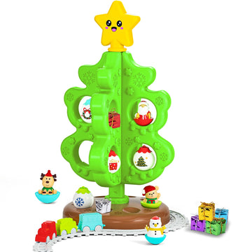 Surelect My First Christmas Tree For Toddlers, Montessori Christmas Decoration Toy With Ornaments, Mini Train Set, Roly Poly Toy