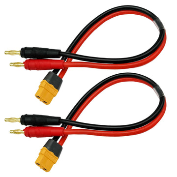 2pcs XT60H (XT60 Upgarded Female Connector Plug to 4mm Banana Plugs Battery Charge Lead Adapter Cable 12awg 30cm
