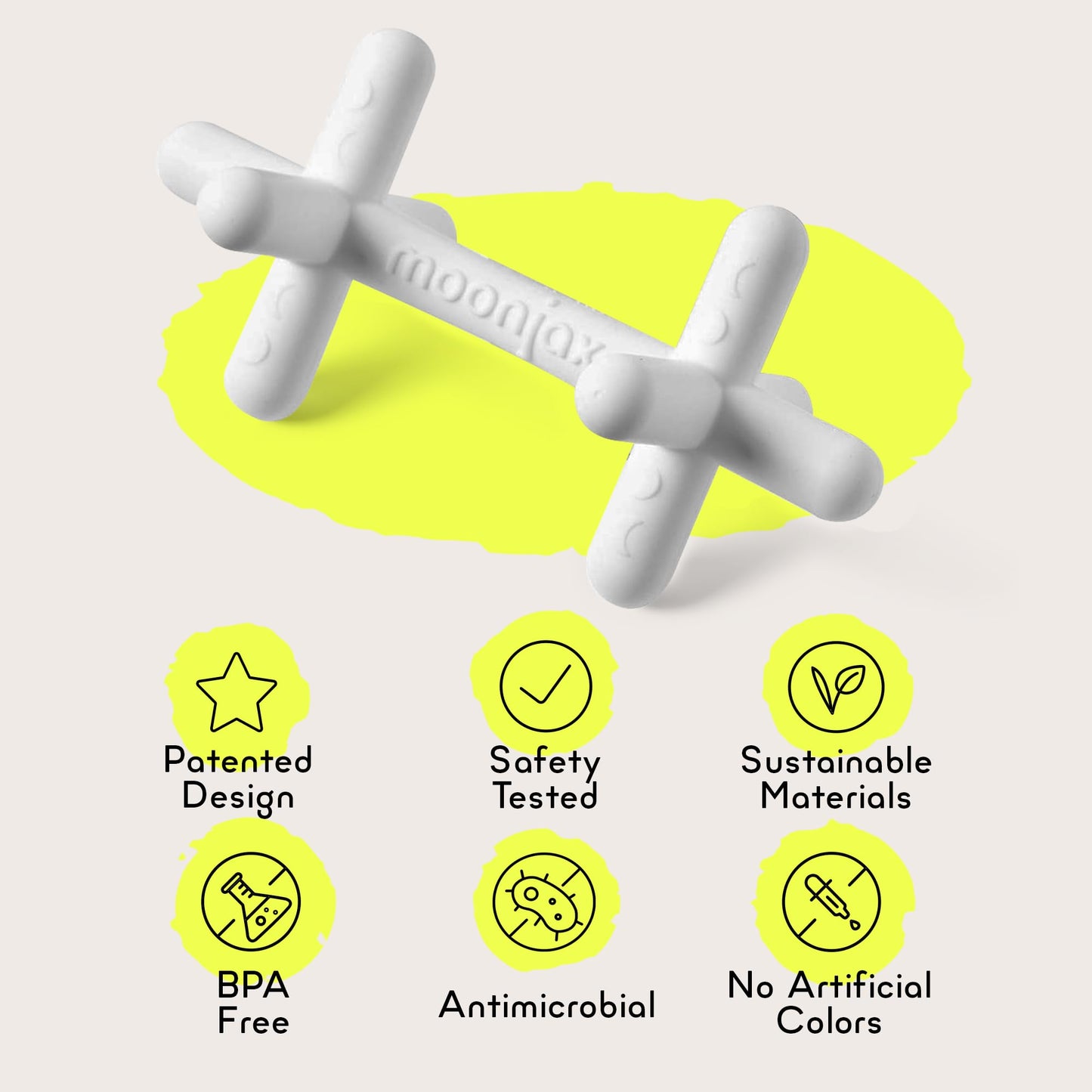 Moonjax Silicone Baby Teether - Dishwasher & Freezer-Safe, White Teething Toy for Infants & Toddlers