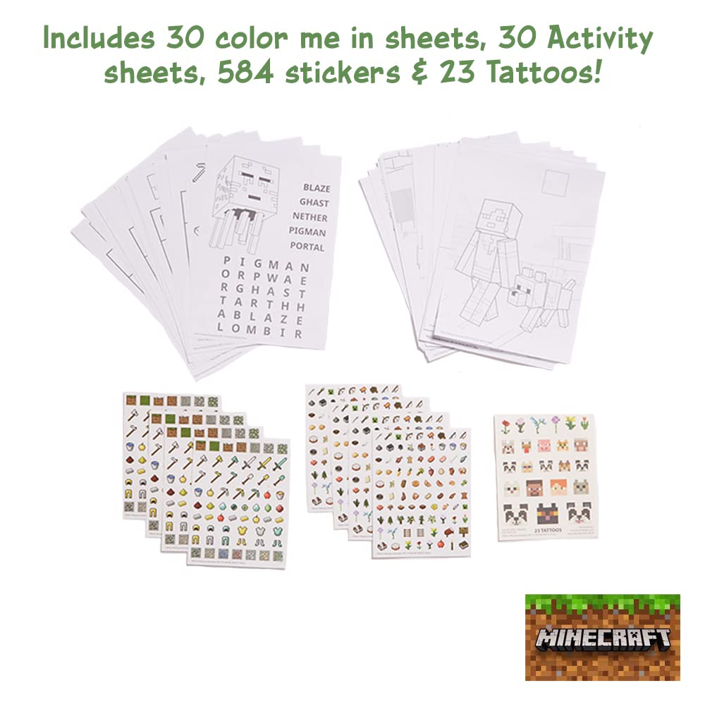 Minecraft Kids Deluxe Activity Set With Carrying Tin, Coloring Sheets, Tattoos, Stickers, & Art Supplies