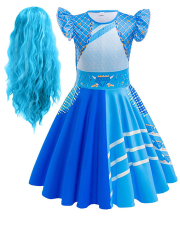 Girls Rise Red Princess Party Dress With Wig Kids Halloween Red Costume 6-7Years