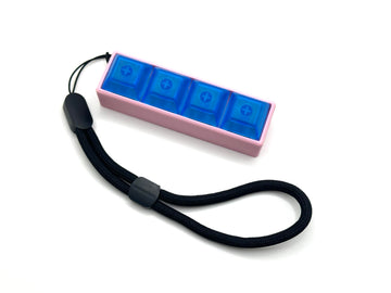 Four-Button Clicky Mechanical Switch Fidget Toy | Stim Toy, Stress Relief, Adhd (Pink Base, Transparent Blue Keycaps)
