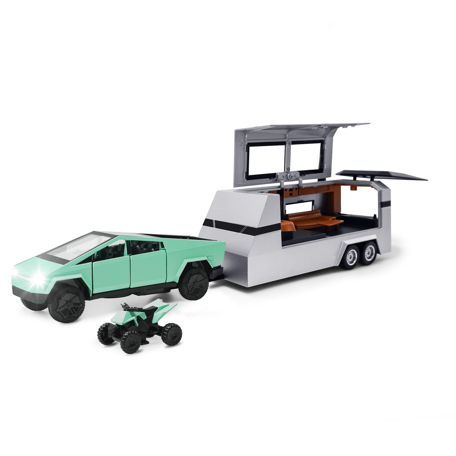 Cybertruck Model: 1/24 Diecast Metal Pick-Up Truck Trailer Toy with Motorcycle with Lights and Sounds for Boys, Ages 3 and Up (G