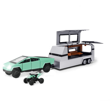 Cybertruck Model: 1/24 Diecast Metal Pick-Up Truck Trailer Toy with Motorcycle with Lights and Sounds for Boys, Ages 3 and Up (G