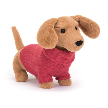 Jellycat Pink Sweater Sausage Dog Stuffed Animal, 9.5 inches - Dogs & Puppies Plush Toy - Classic Children's Gift