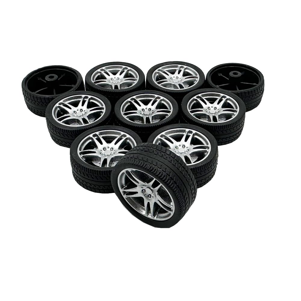 10Pcs Toy Car Wheels 32Mm Rubber Tire Wheels With Metal Shaft For Rc Car Truck Diy Model Toy Wheel Replacement Accessories (2.5X