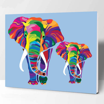 Elftoyer Paint By Numbers For Kids & Adults & Beginner , Diy Canvas Painting Gift Kits For Home Decoration - Colorful Elephants 12 X 16 Inch (Wooden Frame)