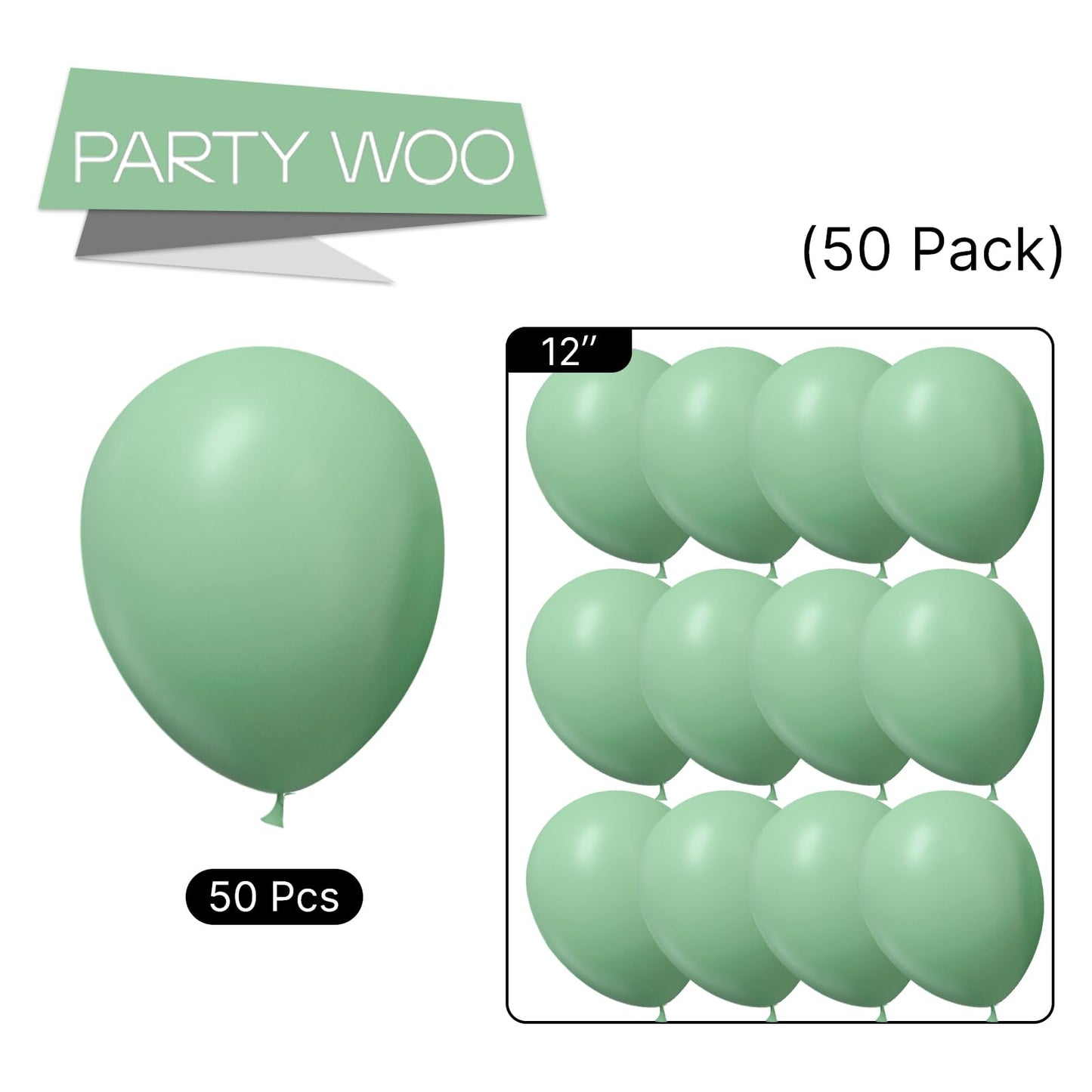 Partywoo Foggy Green Balloons, 50 Pcs 12 Inch Boho Green Balloons, Dusty Green Balloons For Balloon Garland Or Balloon Arch As Birthday Decorations, Party Decorations, Wedding Decorations, Green-F35