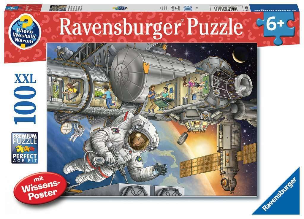 Ravensburger Children'S Puzzle 13366 - At The Space Station - Wieso? Weshalb? Warum? Puzzle 100 Pieces Xxl + Knowledge Poster For Space Fans From 6 Years
