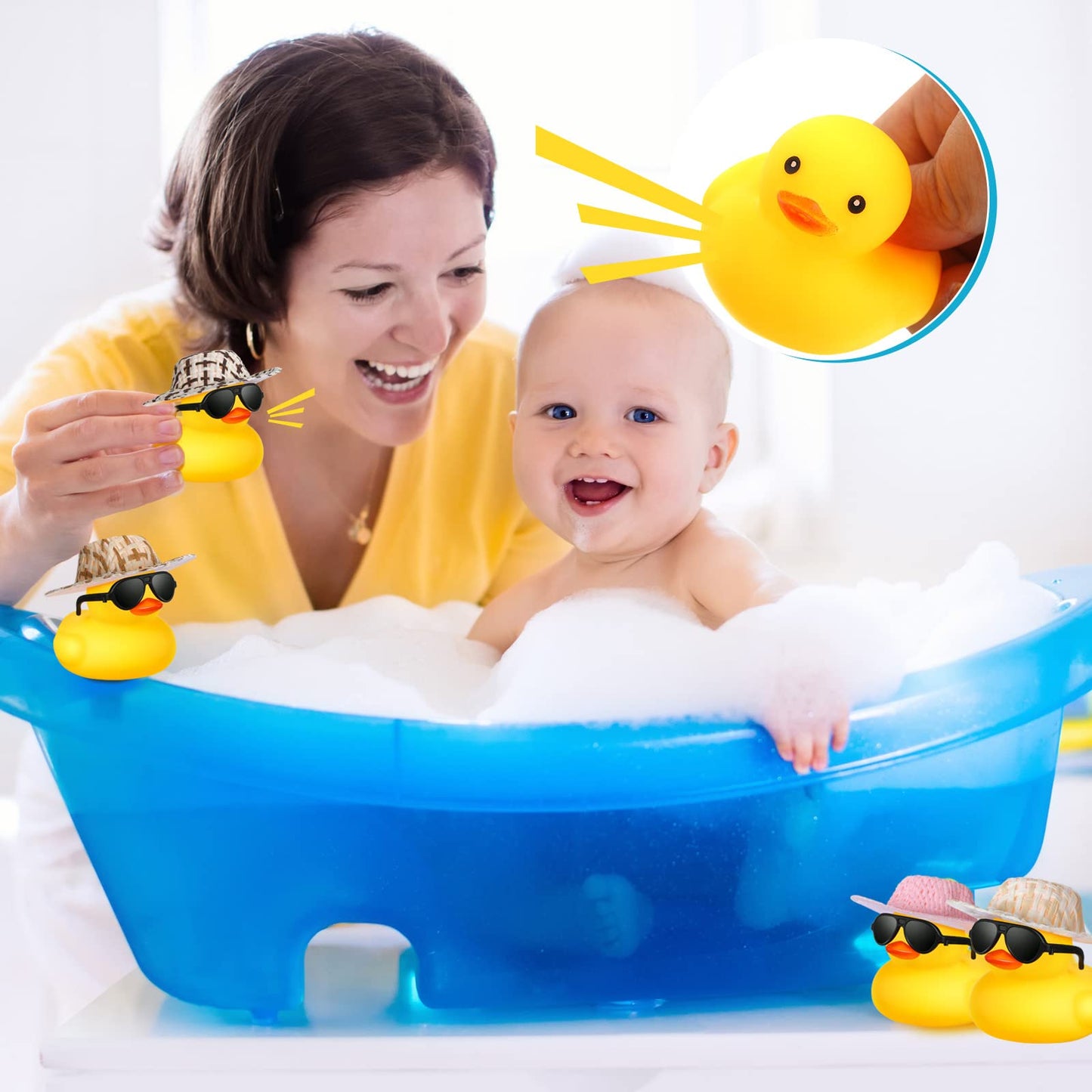 Chivao 12 Pcs Mini Rubber Ducks With Sunglasses/ Glasses And Hats/ Necklace, Cruise Rubber Ducks In Bulk Valentine Gift Small Ba