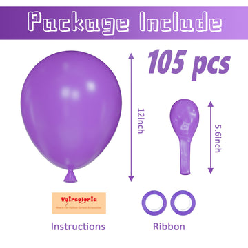 Voircoloria 105Pcs Purple Balloons 12Inch Party Latex Balloons For Birthday Baby Shower Halloween Wedding Valentine'S Day Party
