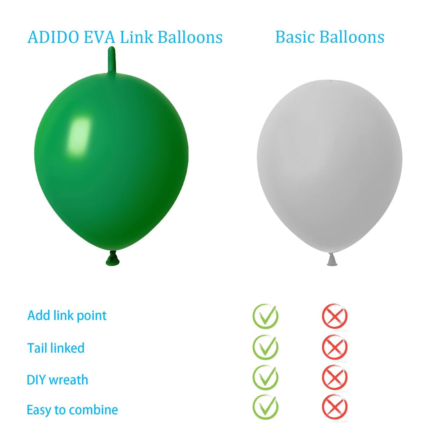 Adido Eva Link Balloons Dark Green 10 Inch Latex Quick Linkale Balloon 80 Pcs For Birthday, Halloween, Christmas, Party Festival