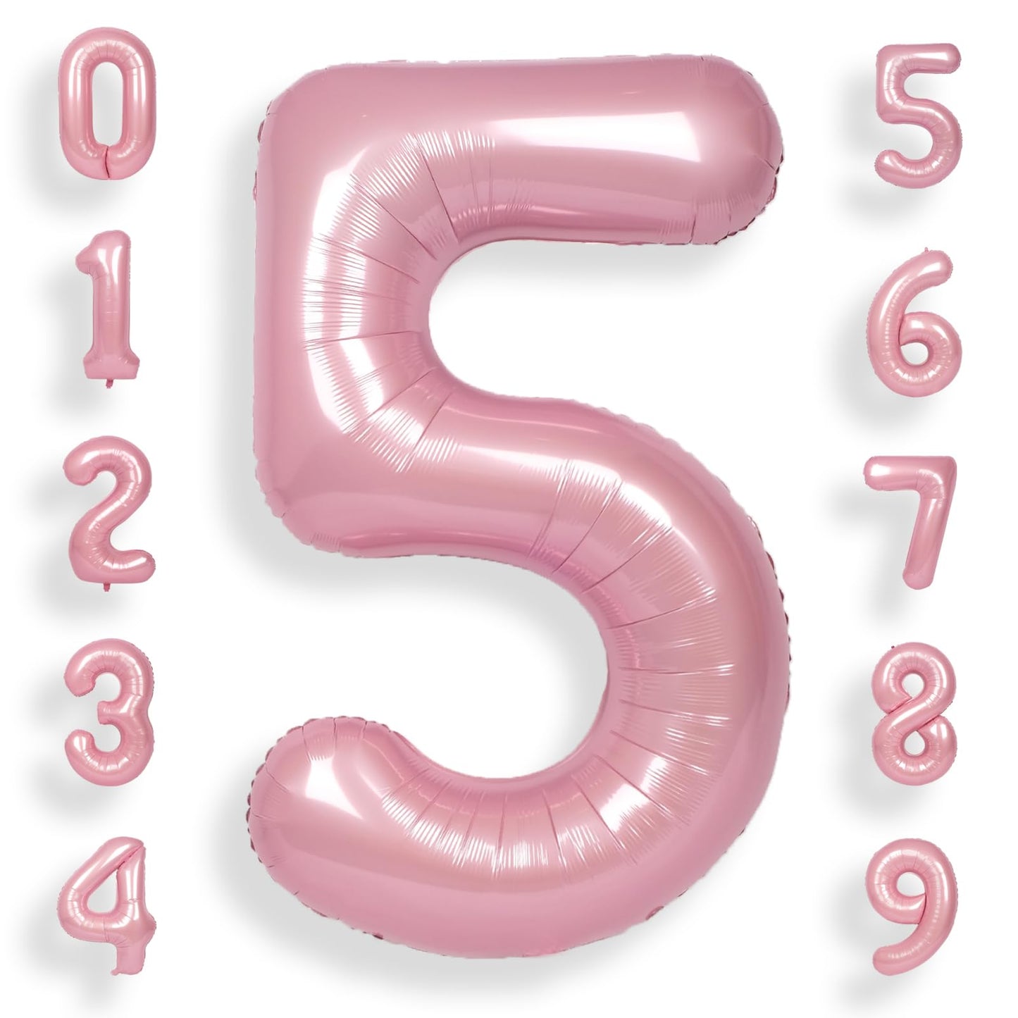 Suwen 40 Inch Pink Large 5 Number Balloons Big Foil Helium Number Balloons 0-9 Jumbo Happy 5Th Mylar Birthday Party Decorations