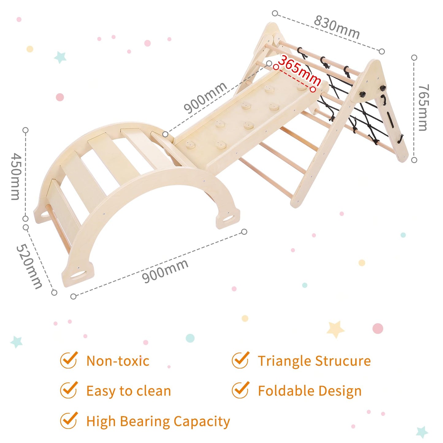 Joyspirit 3 Pcs Toddler Indoor Climbing Toy, Wooden Gym Playset, Playground Jungle Gym, Baby Triangle Folding Climbing For Climb
