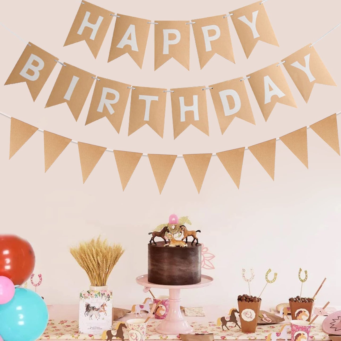 Zwiebeco Brown Birthday Party Decoration Supplies-Brown Kraft Happy Birthday Sign Banner Triangle Flag Bunting Banner Pennant Ga
