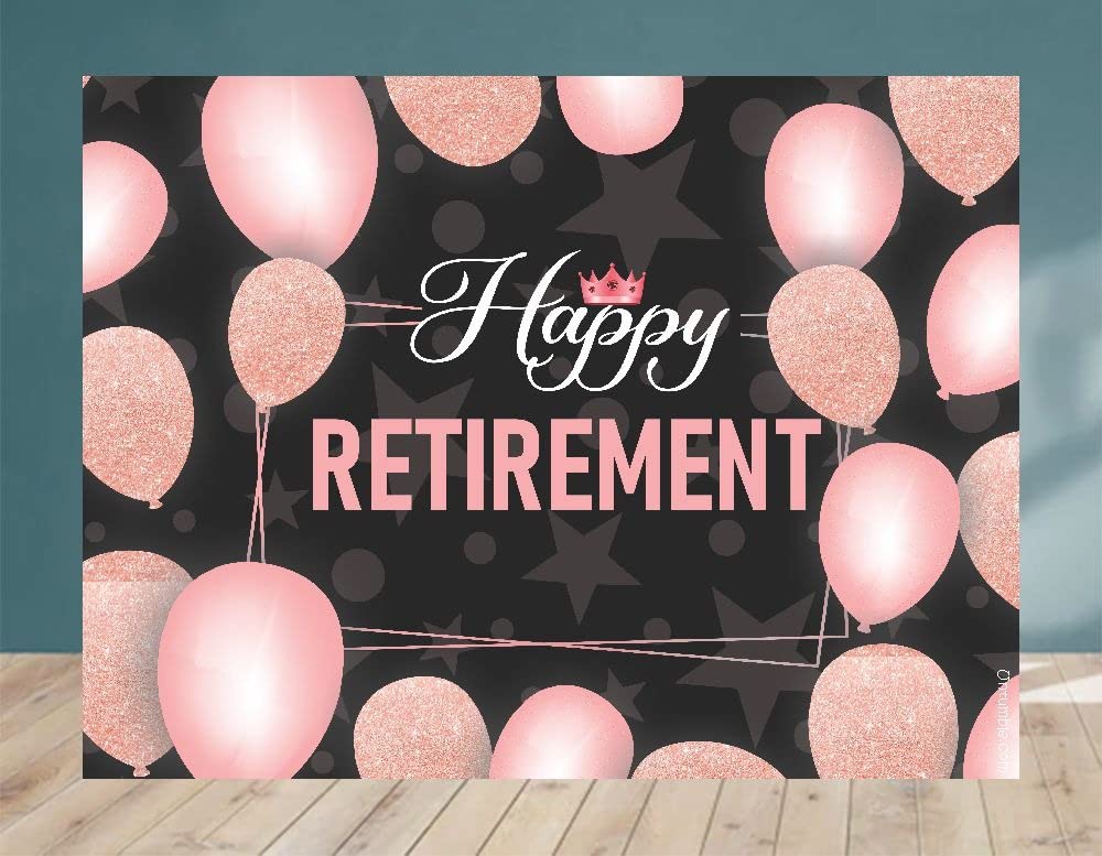 Untumble Happy Retirement Backdrop for Party Decorations  4 ft x 3 ft in Pink & Black Combination (Cloth Banner, Pack of 1)