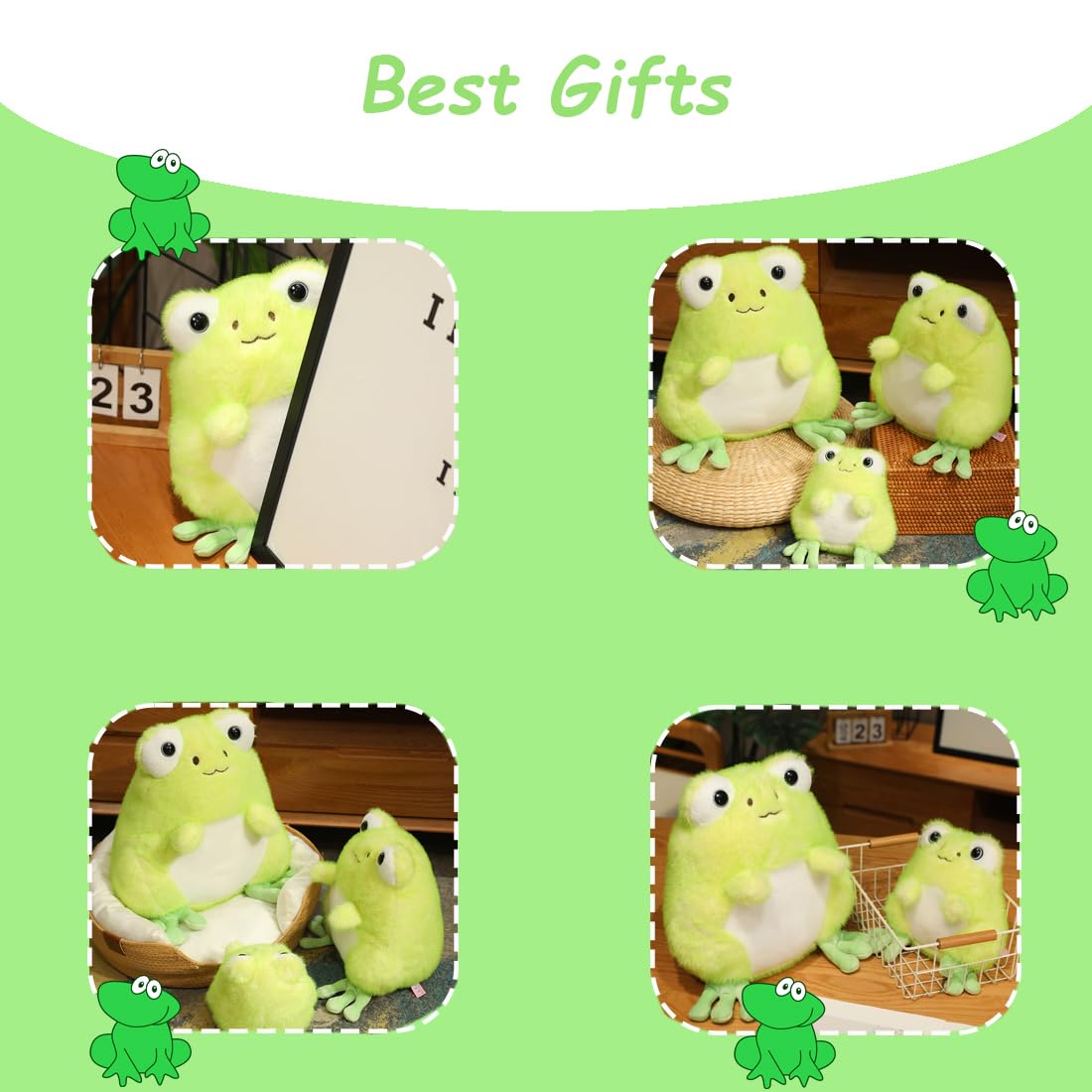 Elainren Chubby Anime Frog Plush Toy Furry Frog Stuffed Animals Kawaii Green Froggie Plushie Dolls Gifts/13.8''