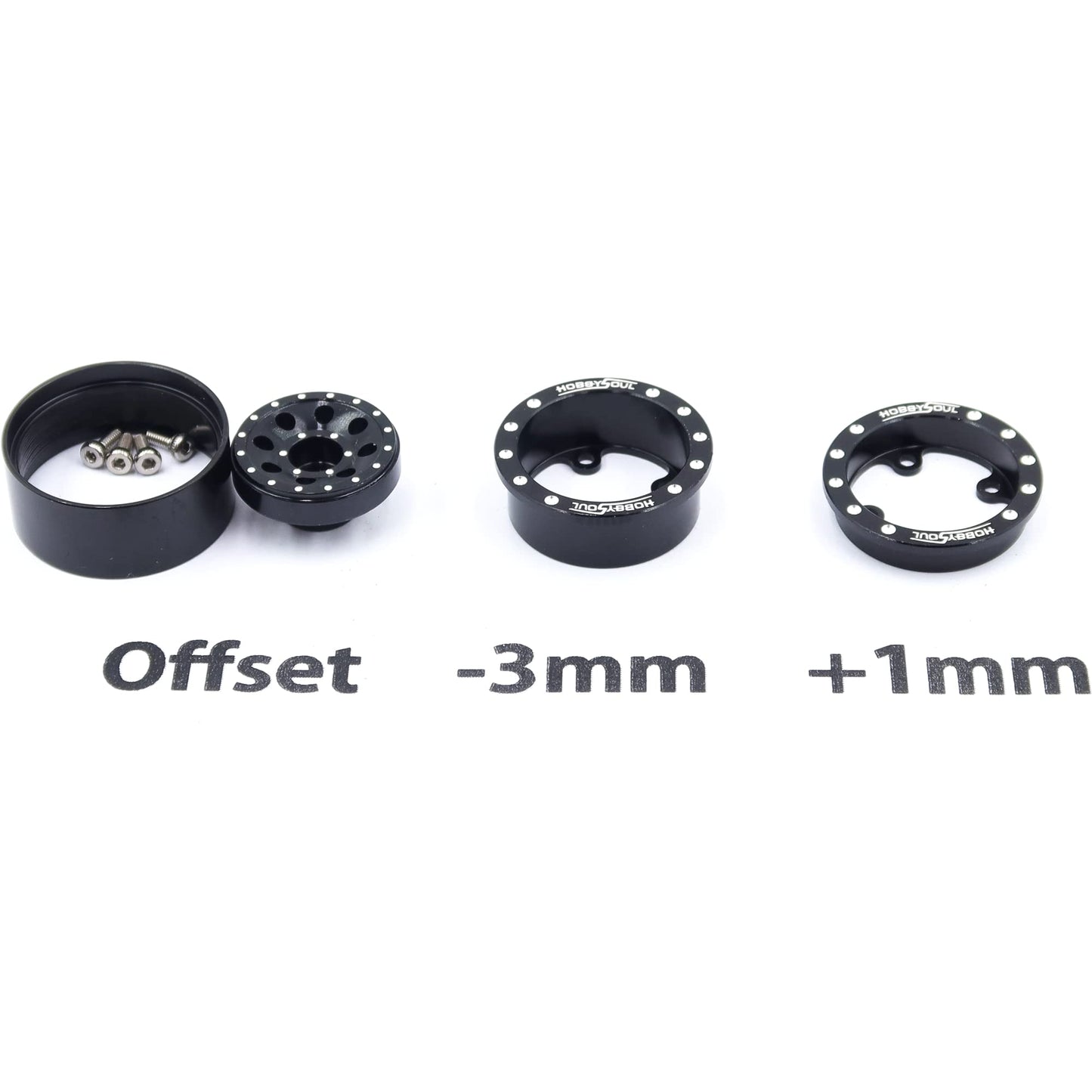 HOBBYSOUL Heavy RC 1.0 Wheels and Tires Pre-Mounted, 1/24 Tires & Adjustable Offset 1.0 Beadlock Wheels Black for 1:24 RC Crawle