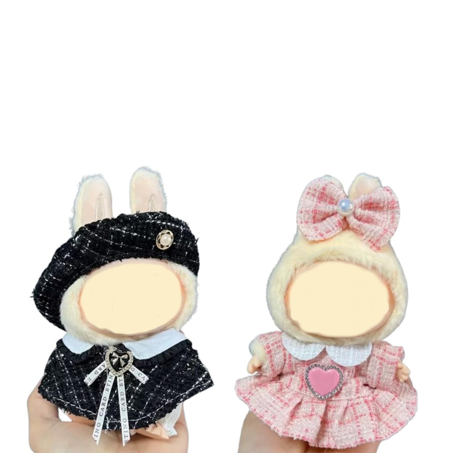 2Pcs-Clothes for Labubu acessories  Handcrafted 17cm for Labubu Clothes Set   enhanced Fashion for Doll Outfit with Accessories  Fashions Stylish elegant Chic Doll Clothes Set Style Set(Black&Pink)