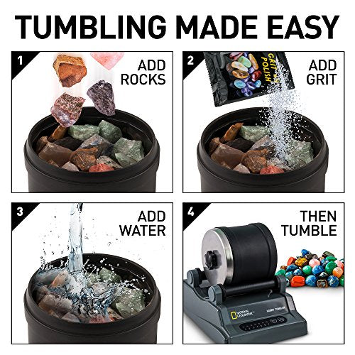 National Geographic Rock Tumbler Kit – Hobby Edition Includes Rough Gemstones, And 4 Polishing Grits, Great Stem Science Kit For Geology Enthusiasts, Rock Polisher For Kids And Adults