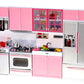Powertrc Doll Kitchen Play Set, Mini Modern Toy Pink Kitchen Pretend Play Furnitures Toy Set Accessories Set With Realistic Light & Sound For Kids Toddlers Girls (4-In-1)