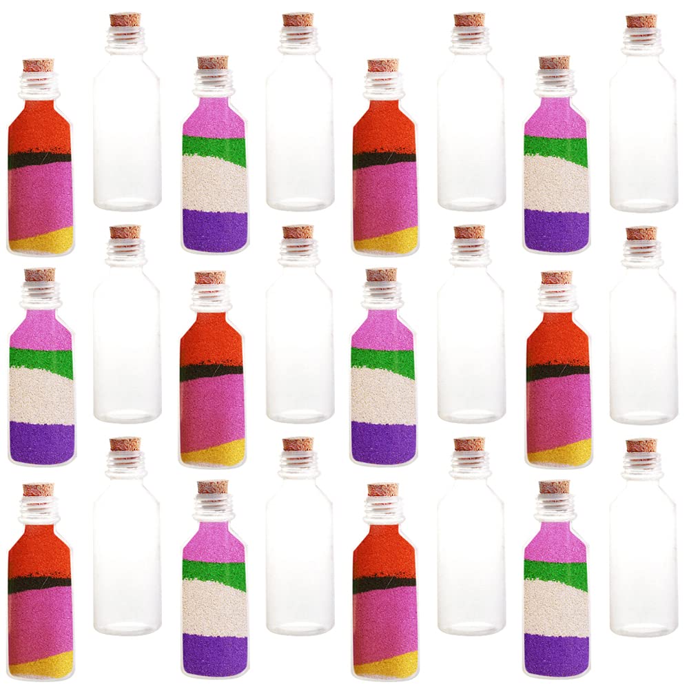 ArtCreativity Plastic Sand Art Bottles with Corks - Pack of 24-2oz Clear Containers for Sand Art, Message in a Bottle, Wedding I