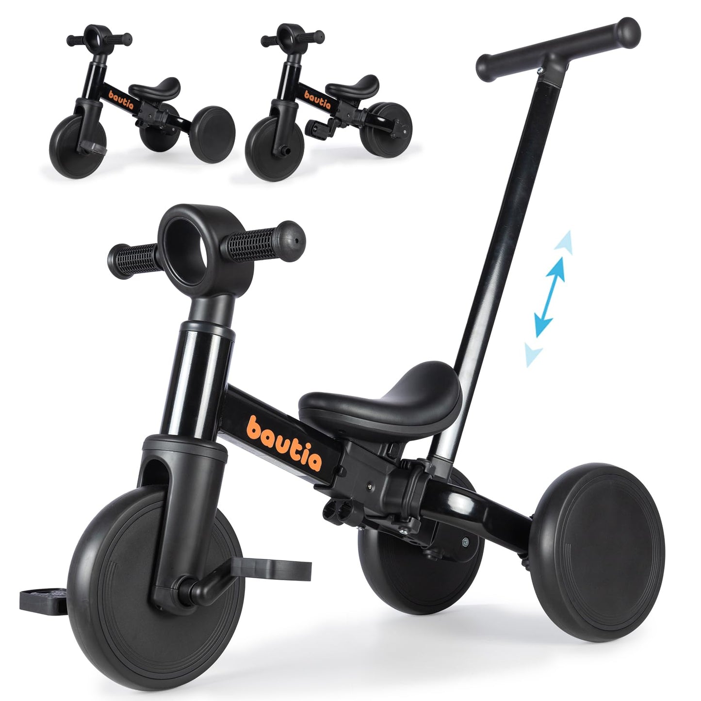 Bautia Tricycle for Toddlers 1-3 with Push Handle, 5 in 1 Baby Balance Bike for 1-4 Years Old Kids Toy, Boys Girls Bicycle Gift