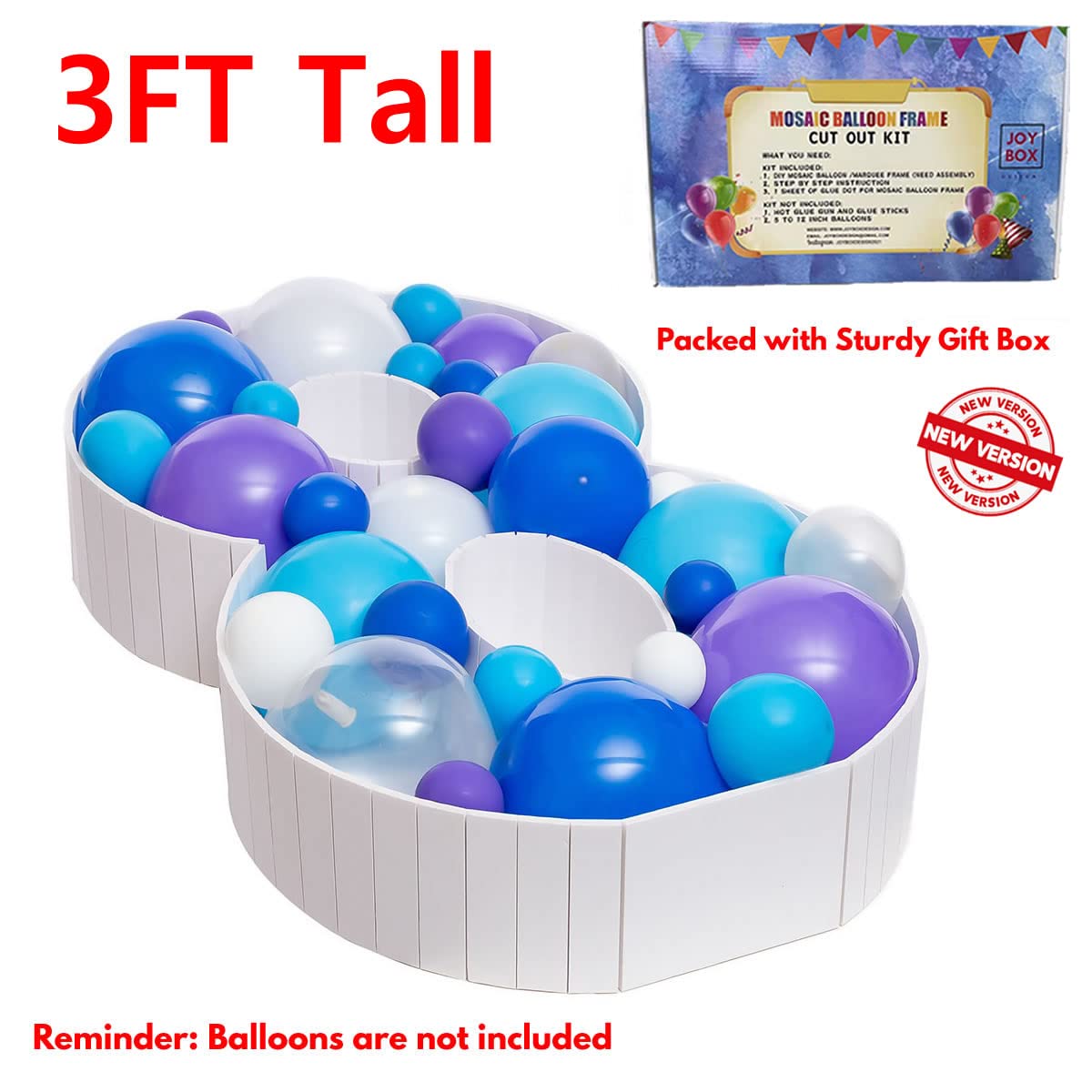 Joybox Design 3Ft Mosaic Balloon Frame Number 8 Marquee Light Up Kit, Pre-Cut Foam Board For Birthday Decoration