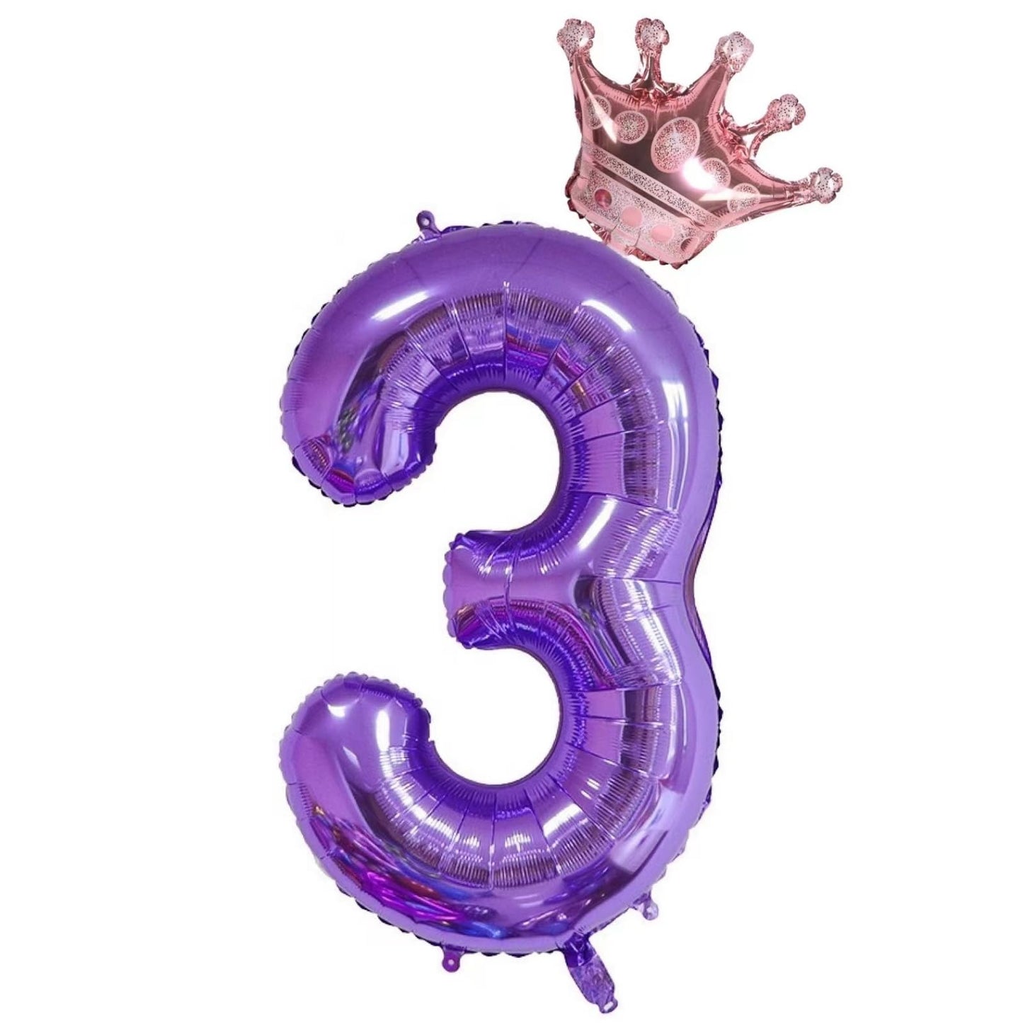 40-Inch Purple Number 3 Crown Balloons Set, 3Rd Birthday Balloons For Girls, Wedding Anniversar Celebration Decorative Balloons.