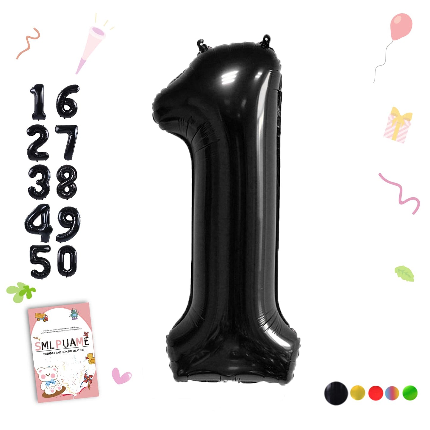 Smlpuame 40 Inch Number Balloon 0-9 Black Large Number 1 Balloons,Digital Balloons For Birthday Party Celebration Decorations Su