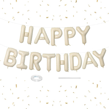 Happy Birthday Balloons Banner Beige,16 Inch Cream White Mylar Foil Letters Birthday Sign Banner Bunting For Boys Girls Men Wome