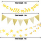 Gold Glitter Graduation Banner We Will Miss You and Triangle Flag Banner Star Swirl Banner for Farewell Party Decorations Suppli