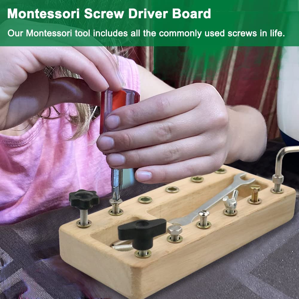 Inslat Montessori Screwdriver Board Set, Wooden Montessori Toys For 3 4 5 Year Old Kids, Educational Screw Board Sensory Learnin