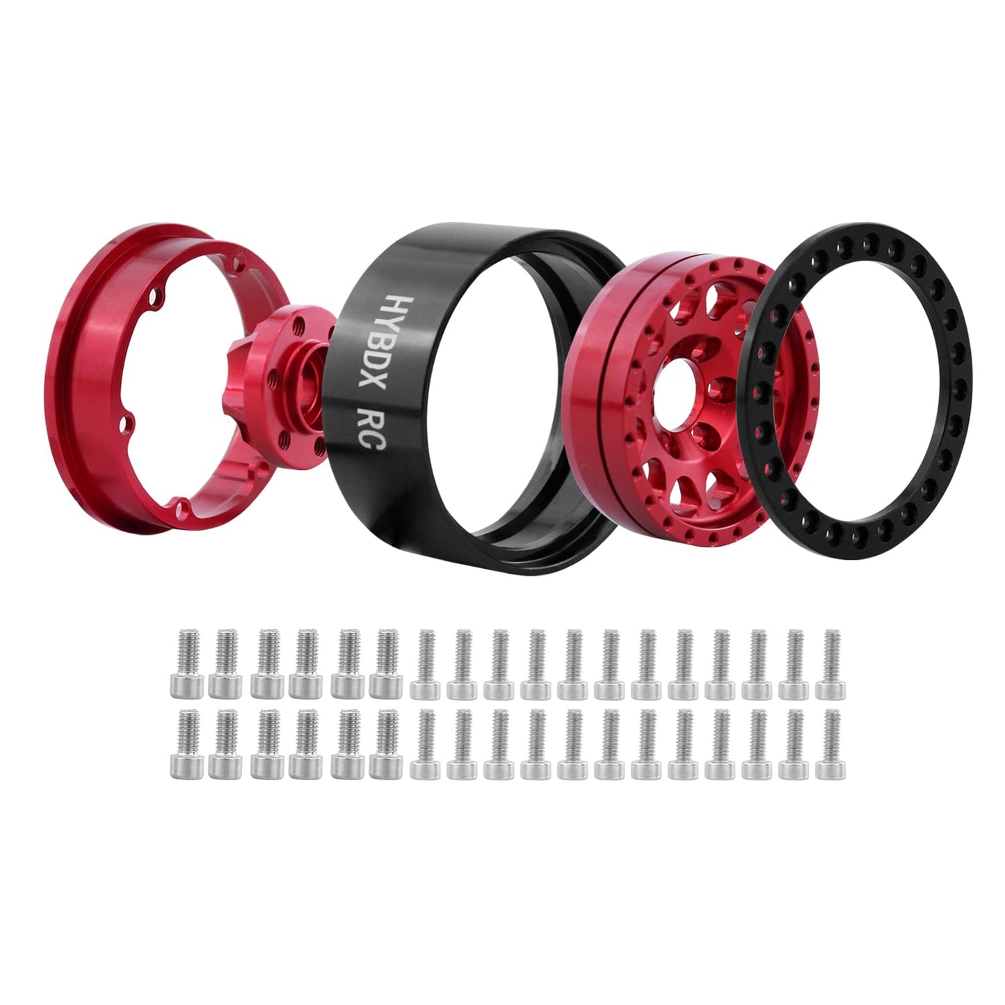 Hybdx Rc 1.9 Inch Aluminum Alloy Beadlock Wheel Rim Hub 4Pcs Suit For 1:10 Rc Crawler Axial Scx10 Scx10 Ii Trx4 Rc4Wd D90(Red 4